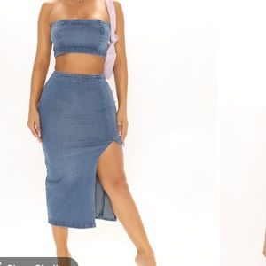 Two piece tube top Jean outfit